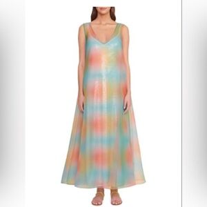 STAUD Samantha  Womens Dress XS Rainbow Organza Maxi Long Missing Underlay